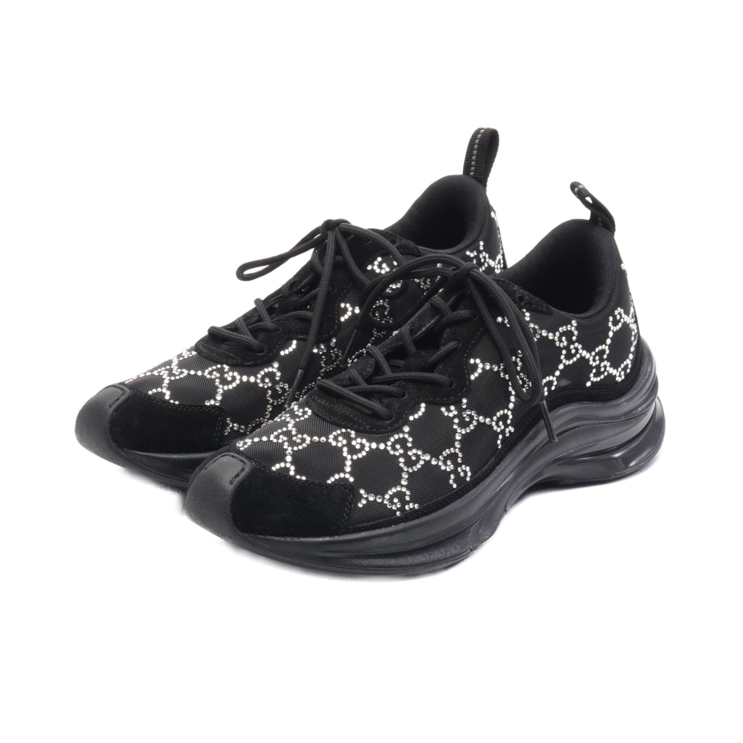 Luxury Gucci Trending 2025 Luxury Gucci Trending 2025 RUN GG pattern Sneakers Mesh Suede Black Rhinestone