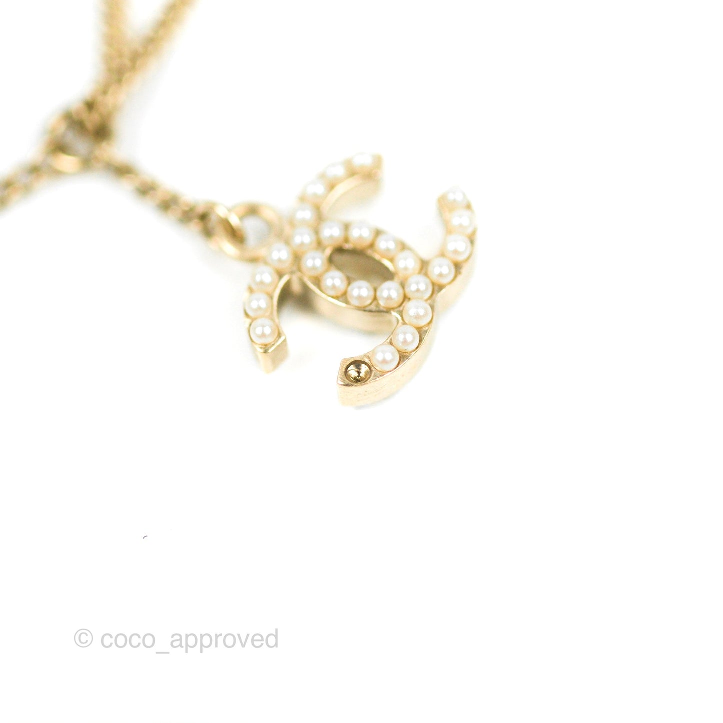 Chanel Pearl CC Clock Pendant Necklace Gold Tone 07C