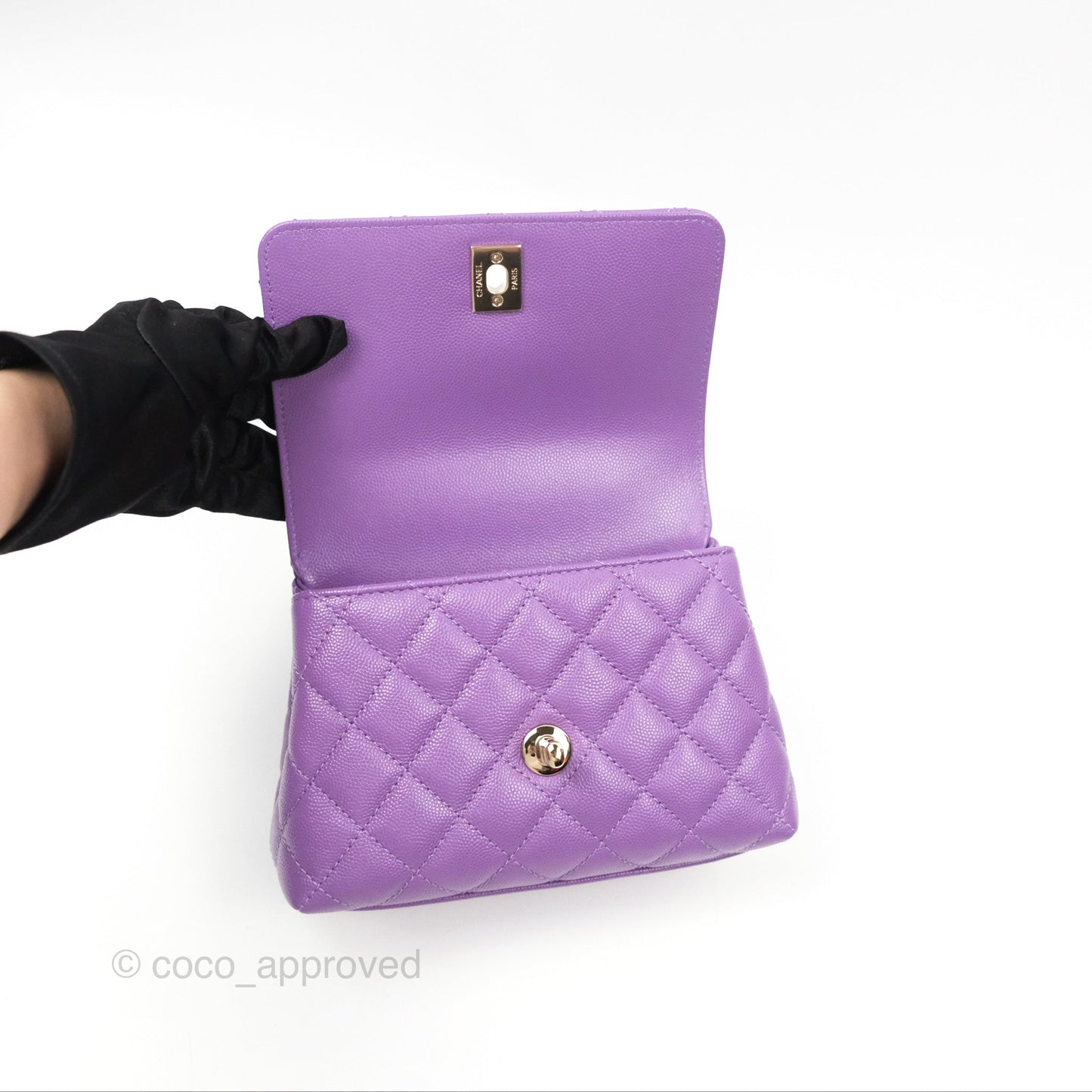 Chanel Mini Coco Handle Purple Caviar Gold Hardware