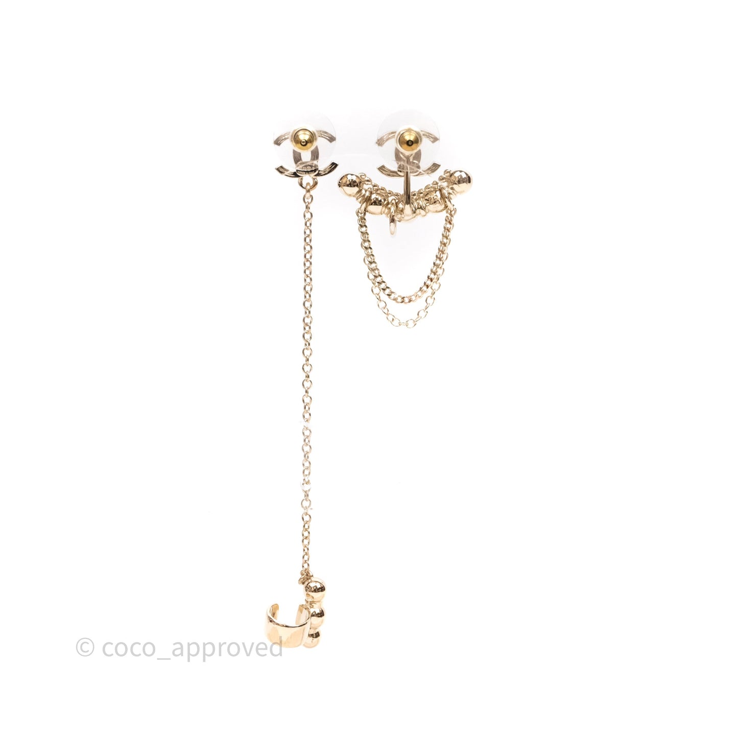 Chanel Crystal CC Drop Earrings Gold Tone 22C