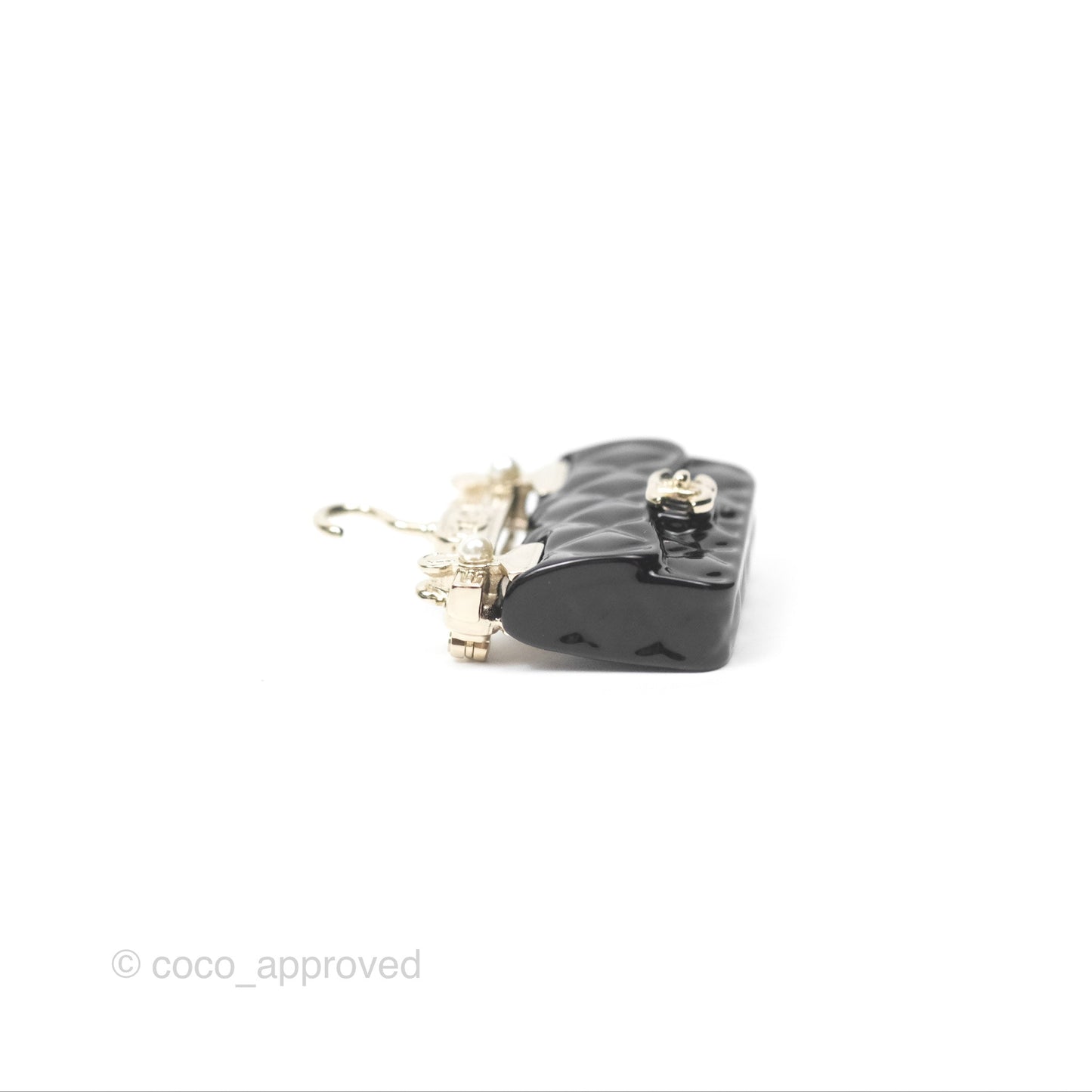 Chanel Black Classic Flap Hanger Brooch Gold Tone 23C