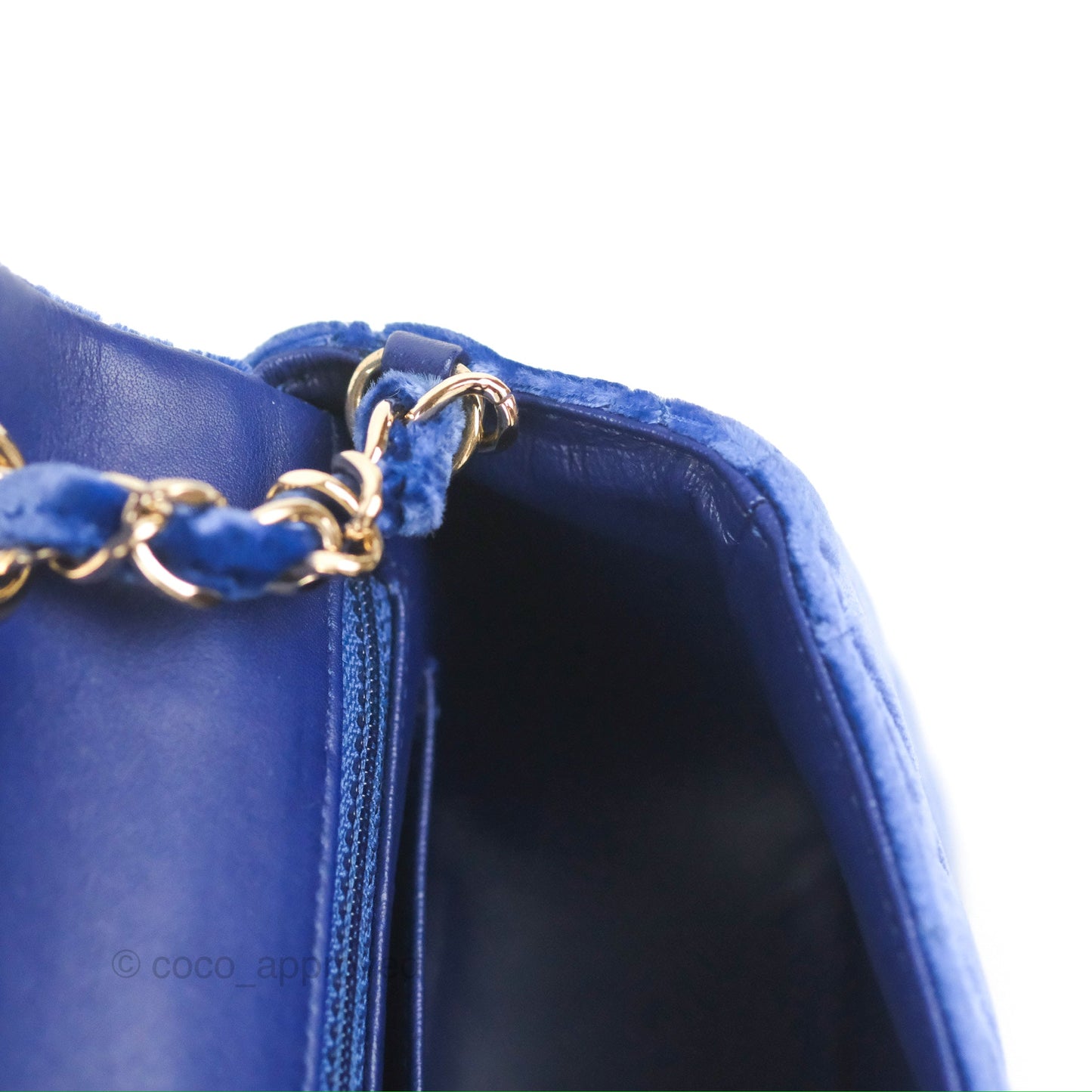 Chanel Quilted Mini Rectangular Flap Blue Velvet Gold Hardware