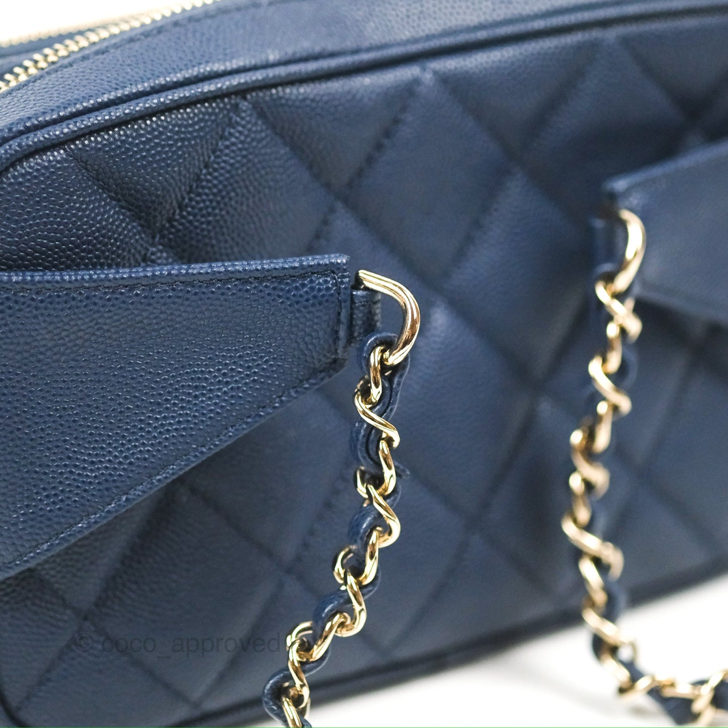 Chanel Quilted Caviar Waist Bag Navy Gold Hardware With Detachable Pouch