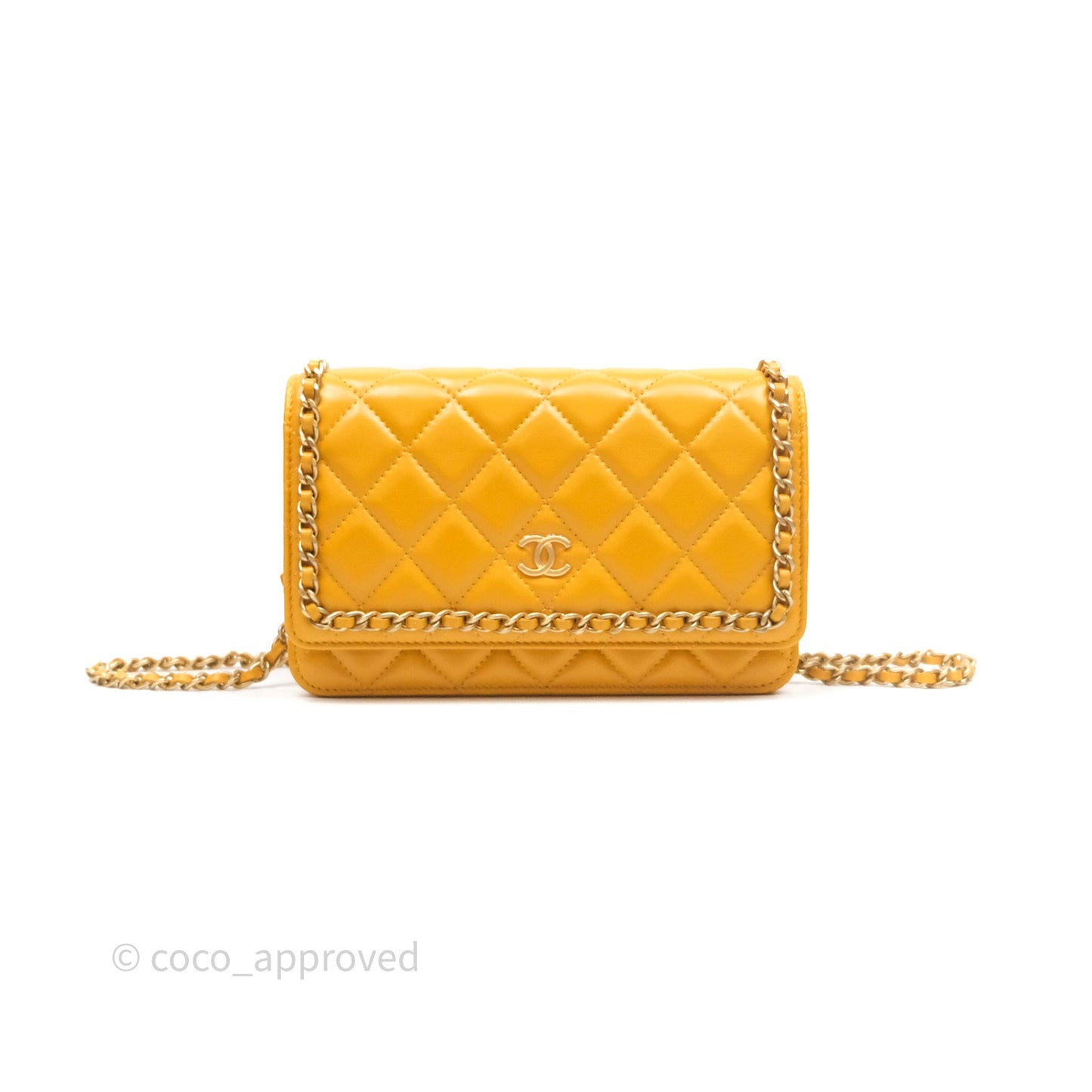 Chanel Quilted Classic Chain Around WOC Yellow Lambskin Aged Gold Hardware