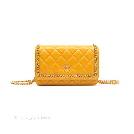 Chanel Quilted Classic Chain Around WOC Yellow Lambskin Aged Gold Hardware