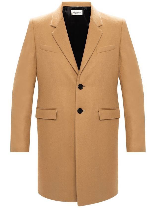 Luxury Saint Laurent Men's Two Button Wool Single Coat Beige