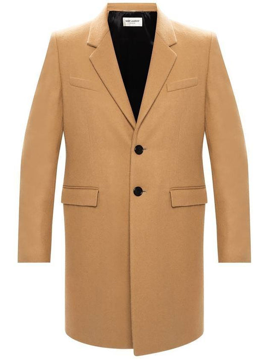 Luxury Saint Laurent Men's Two Button Wool Single Coat Beige