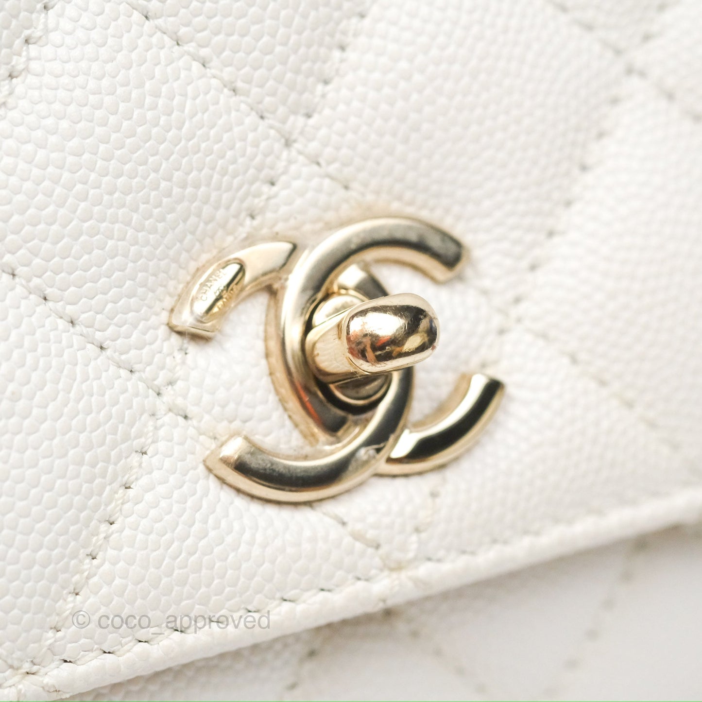 Chanel Extra Mini Quilted Coco Handle White Caviar Gold Hardware