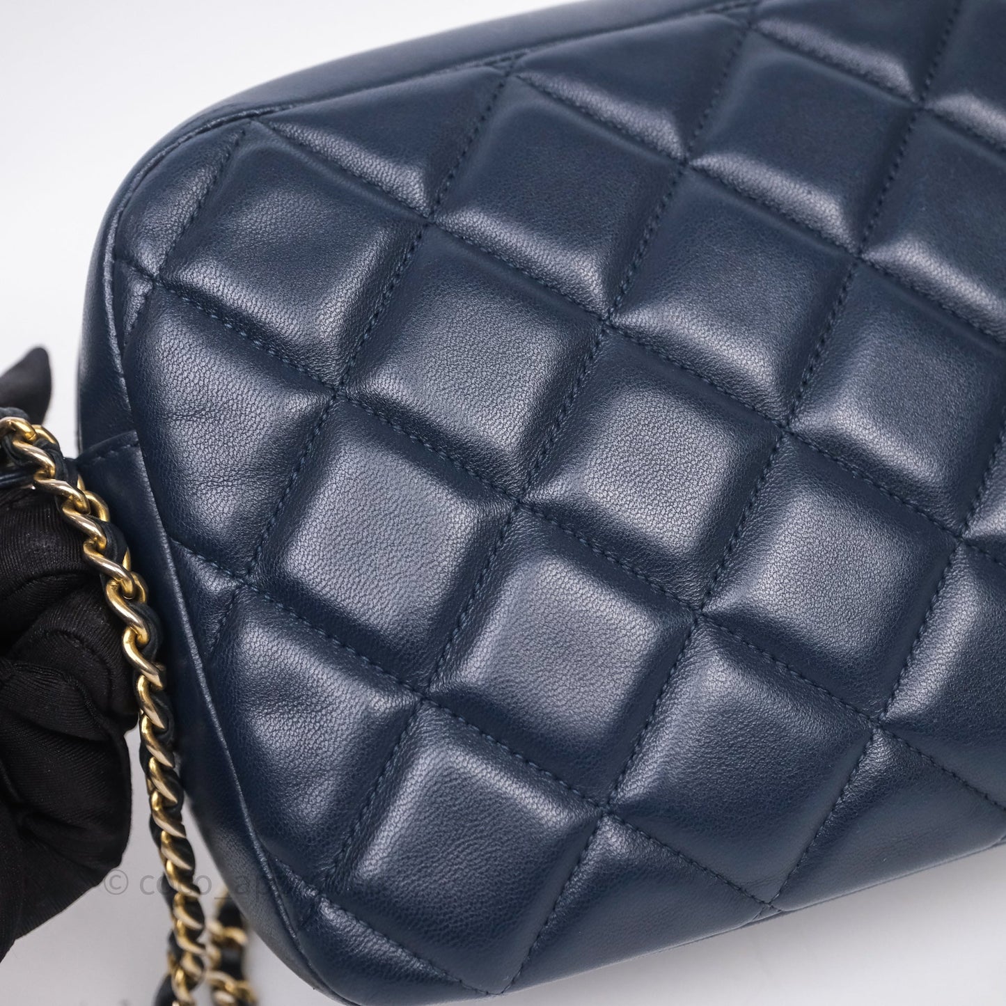 Chanel CC Camera Bag Quilted Navy Lambskin Aged Gold Hardware