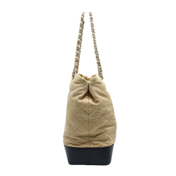 Luxury Chanel Light Brown And Black Quilted Tote Bag In Silver Hardware