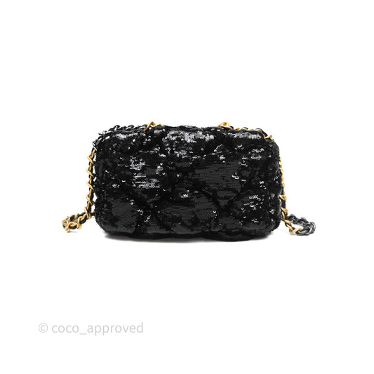 Chanel 19 Small Sequin Black Mixed Hardware