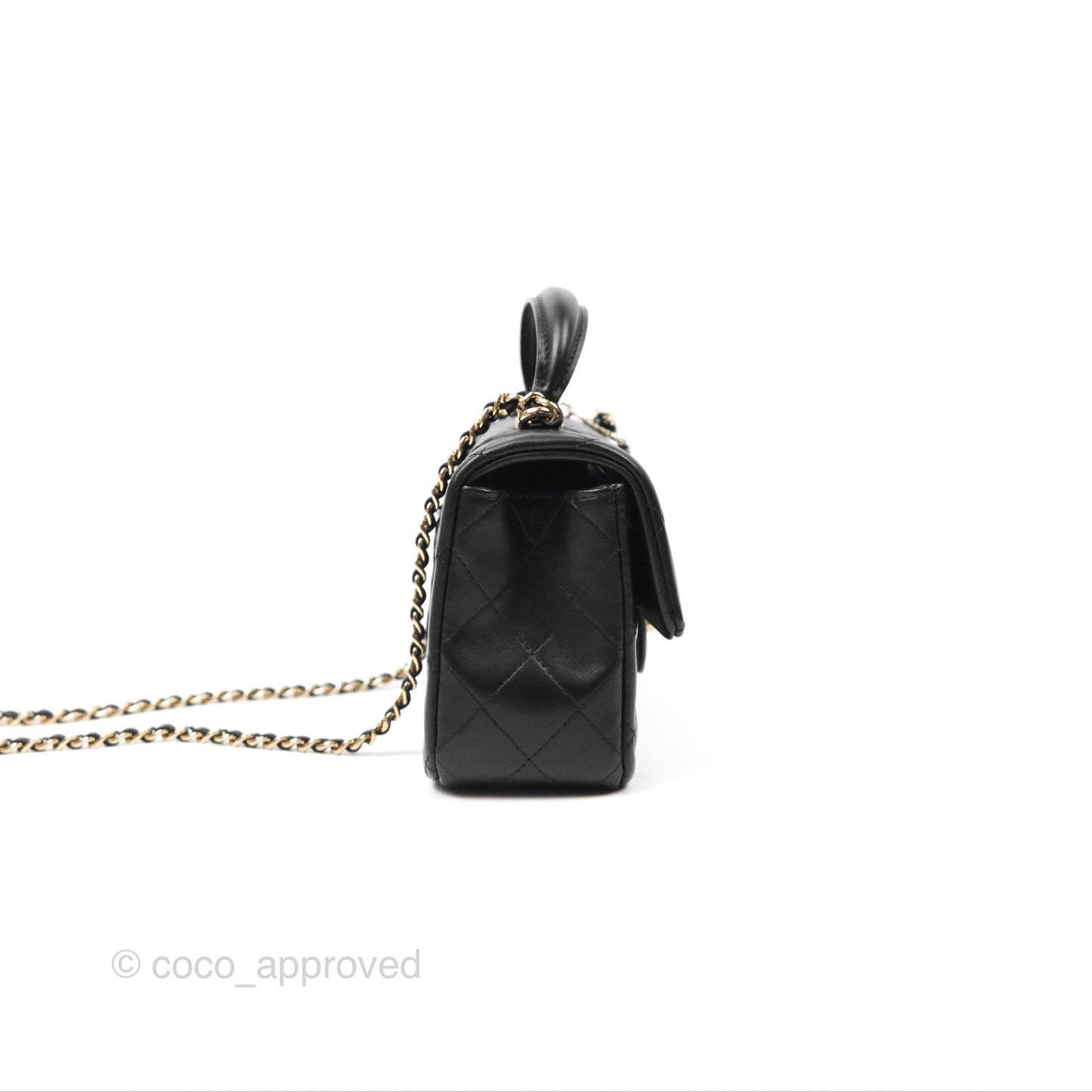 Chanel Top Handle Mini Rectangular Flap Bag with Charm Black Lambskin Gold Hardware