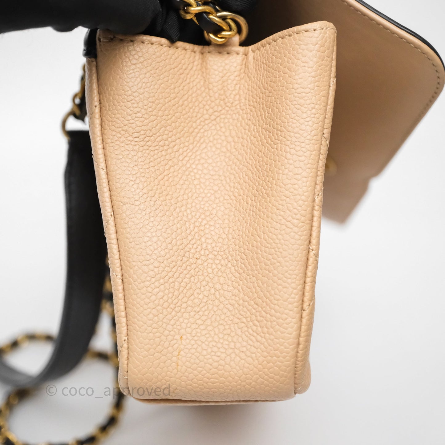 Chanel Small CC Filigree Flap Quilted Beige Black Caviar