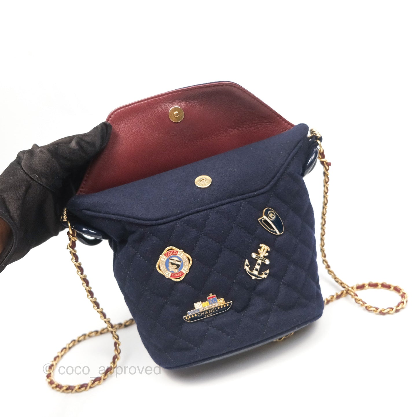 Chanel Paris Hamburg Charms Bucket Bag Navy Wool Lambskin