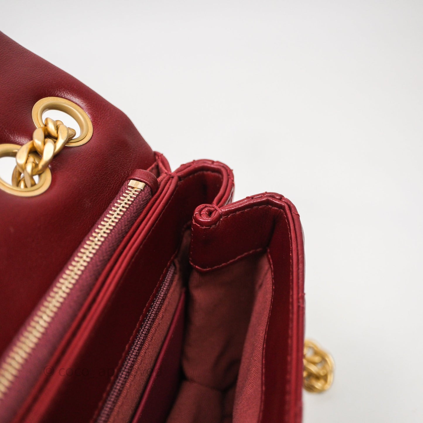 Chanel Small All Slide Adjustable Chain Flap Bag Burgundy Lambskin Aged Gold Hardware