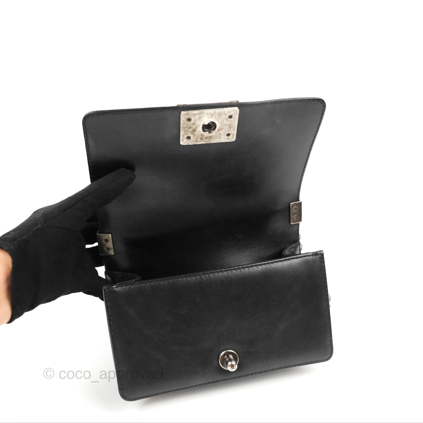Chanel Small Chain Around Top Handle Boy Black Calfskin Ruthenium Hardware
