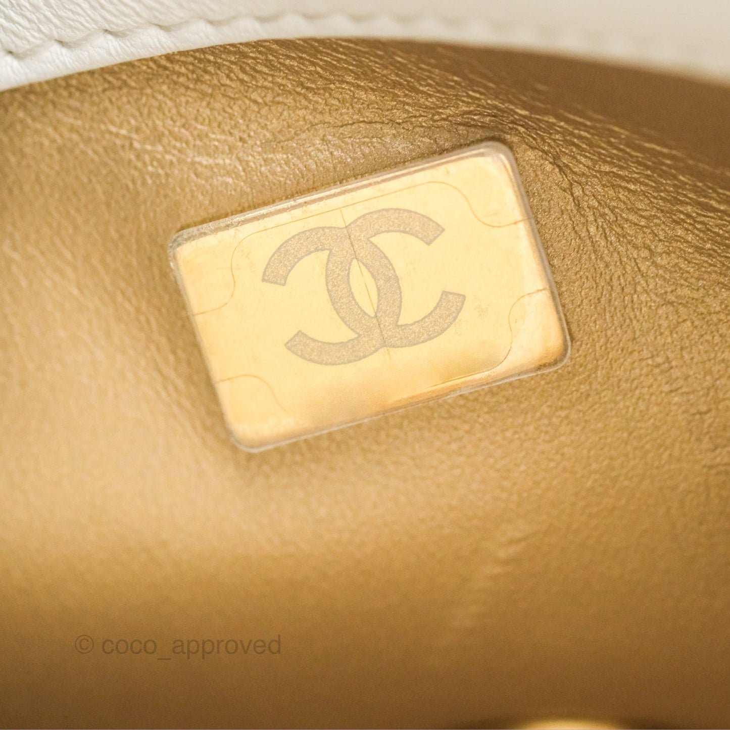Chanel Mini Rectangular Pearl Crush Quilted White Lambskin Aged Gold Hardware