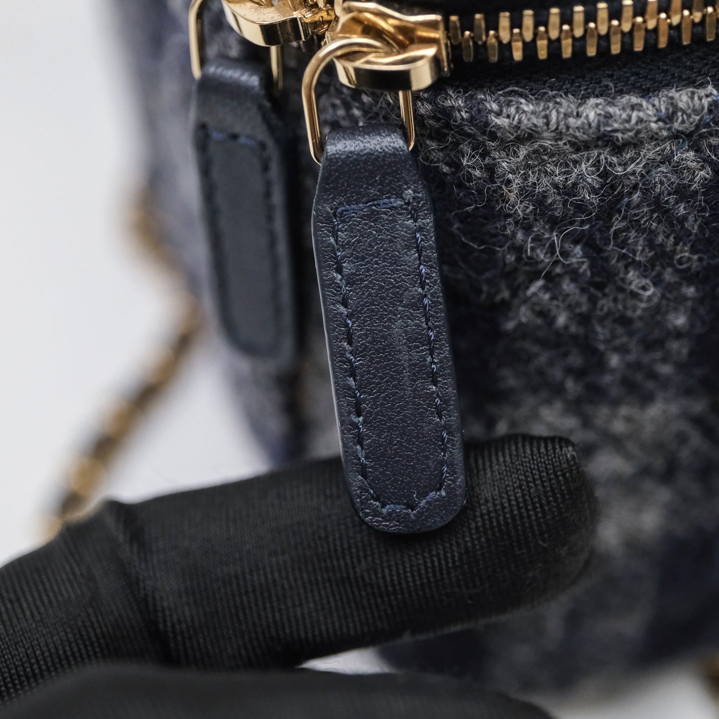 Chanel Vanity With Chain Navy Tweed Plaid Gold Hardware