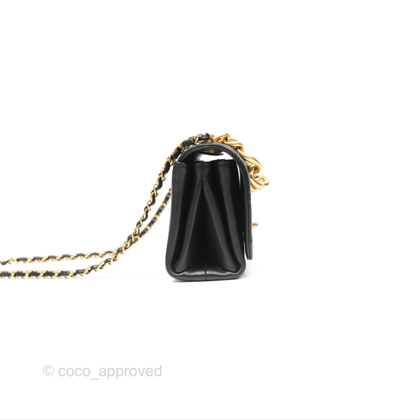 Chanel Pearl Chain Bag Black Calfskin Aged Gold Hardware