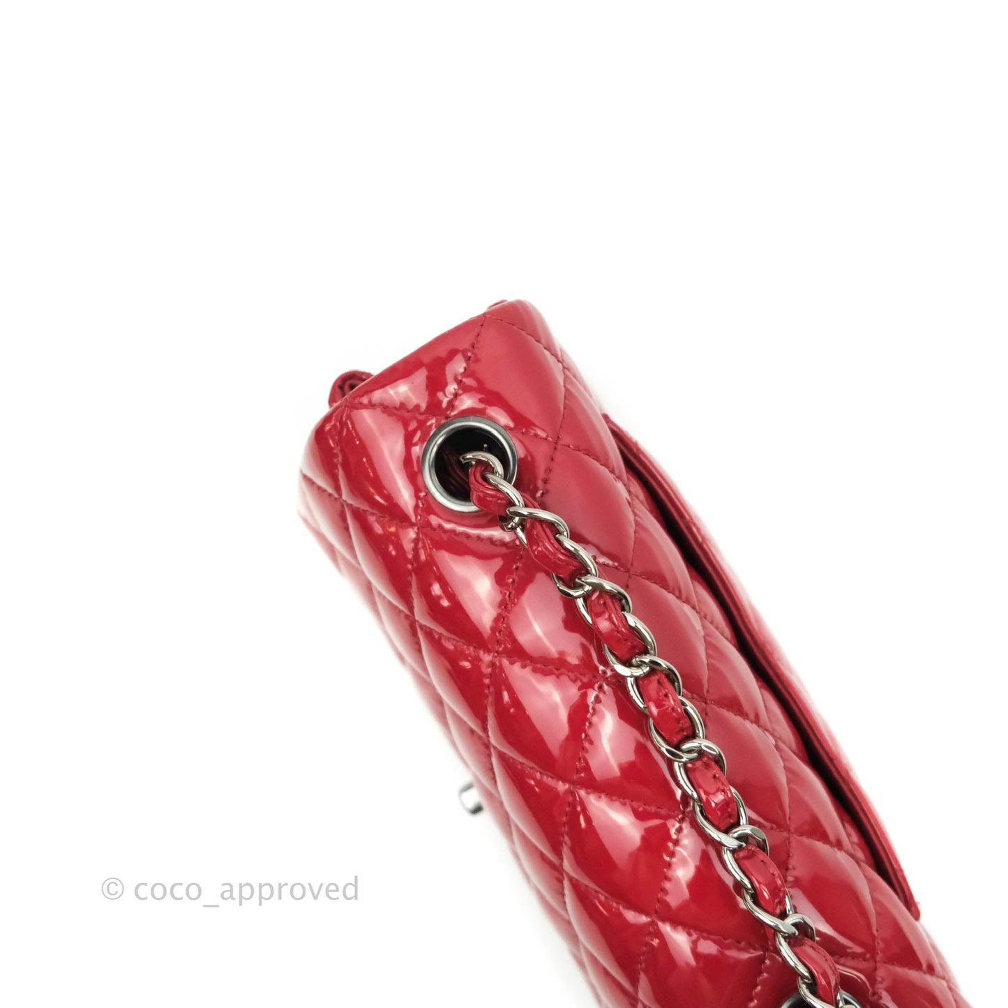 Chanel Quilted Mini Rectangular Flap Red Patent Gun Metal