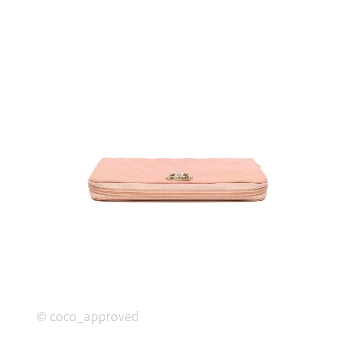 Chanel Boy Zip Long Wallet Pink Caviar Gold Hardware