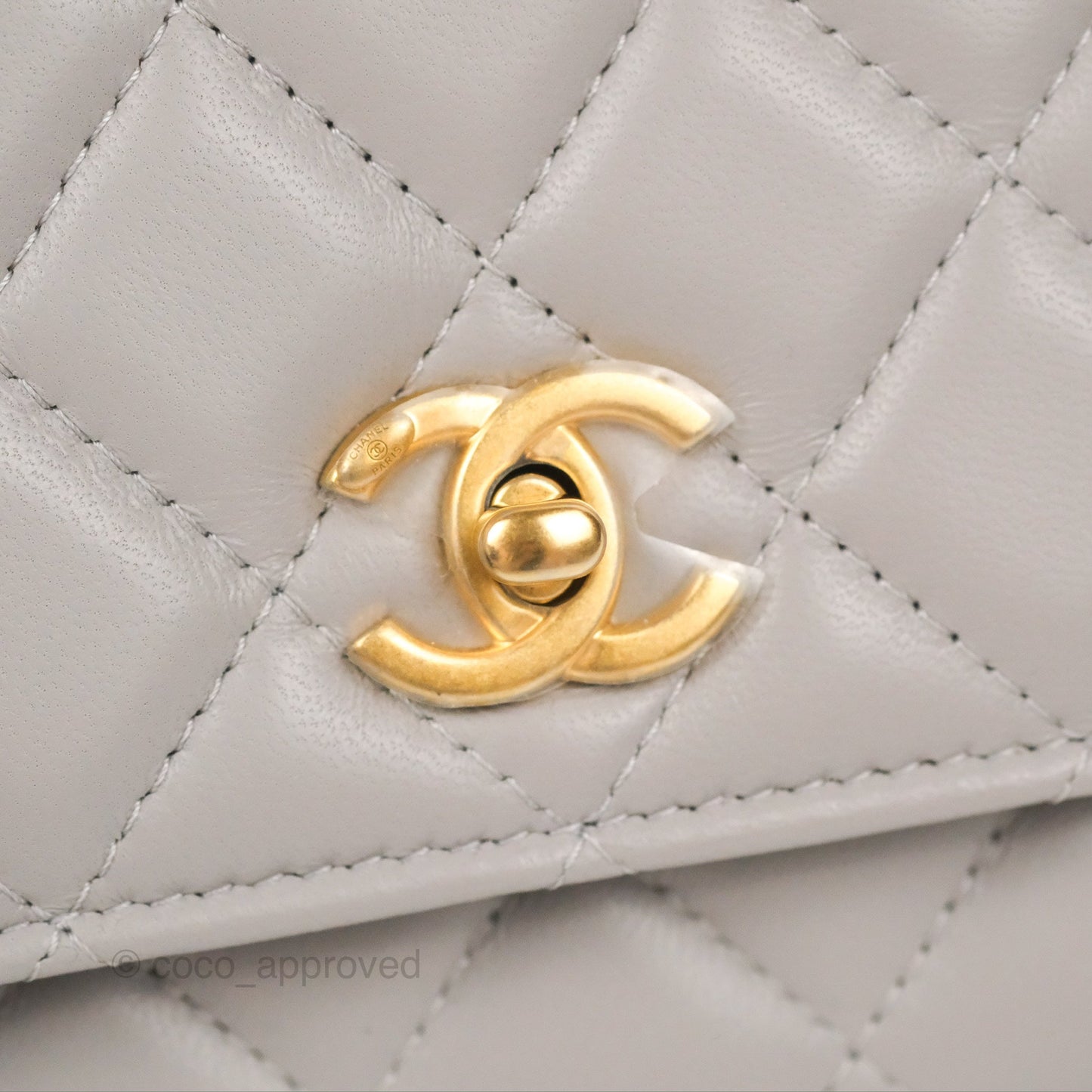 Chanel Quilted Pearl Crush Wallet on Chain WOC Light Grey Lambskin Aged Gold Hardware