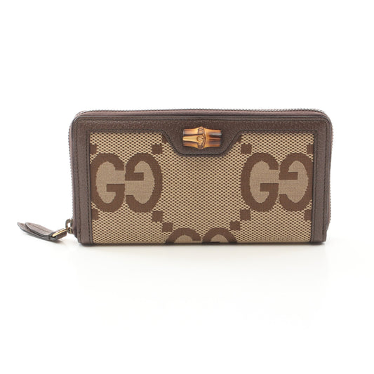 Luxury Gucci Trending 2025 Diana Jumbo GG Round zipper long wallet Canvas Leather Beige