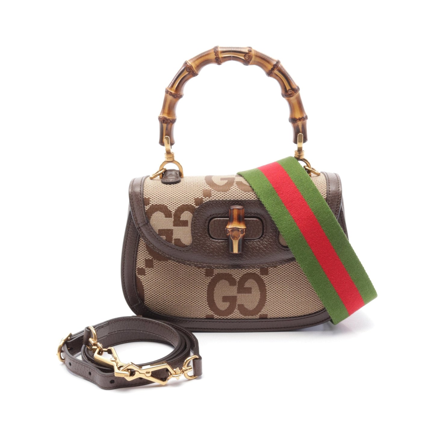Luxury Gucci Trending 2025 Bamboo 1947 Jumbo GG Handbag Canvas Leather Beige Brown 2WAY
