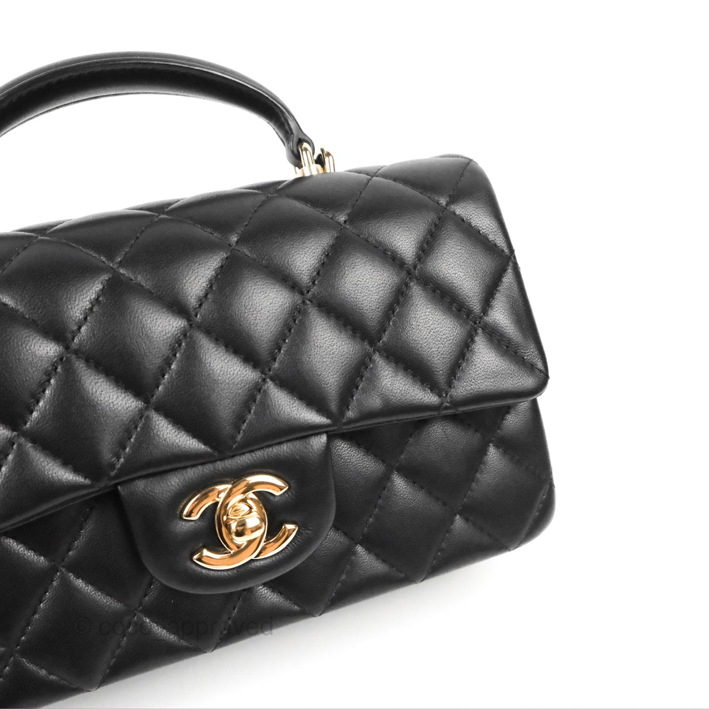 Chanel Top Handle Mini Rectangular Flap Bag Black Lambskin Gold Hardware