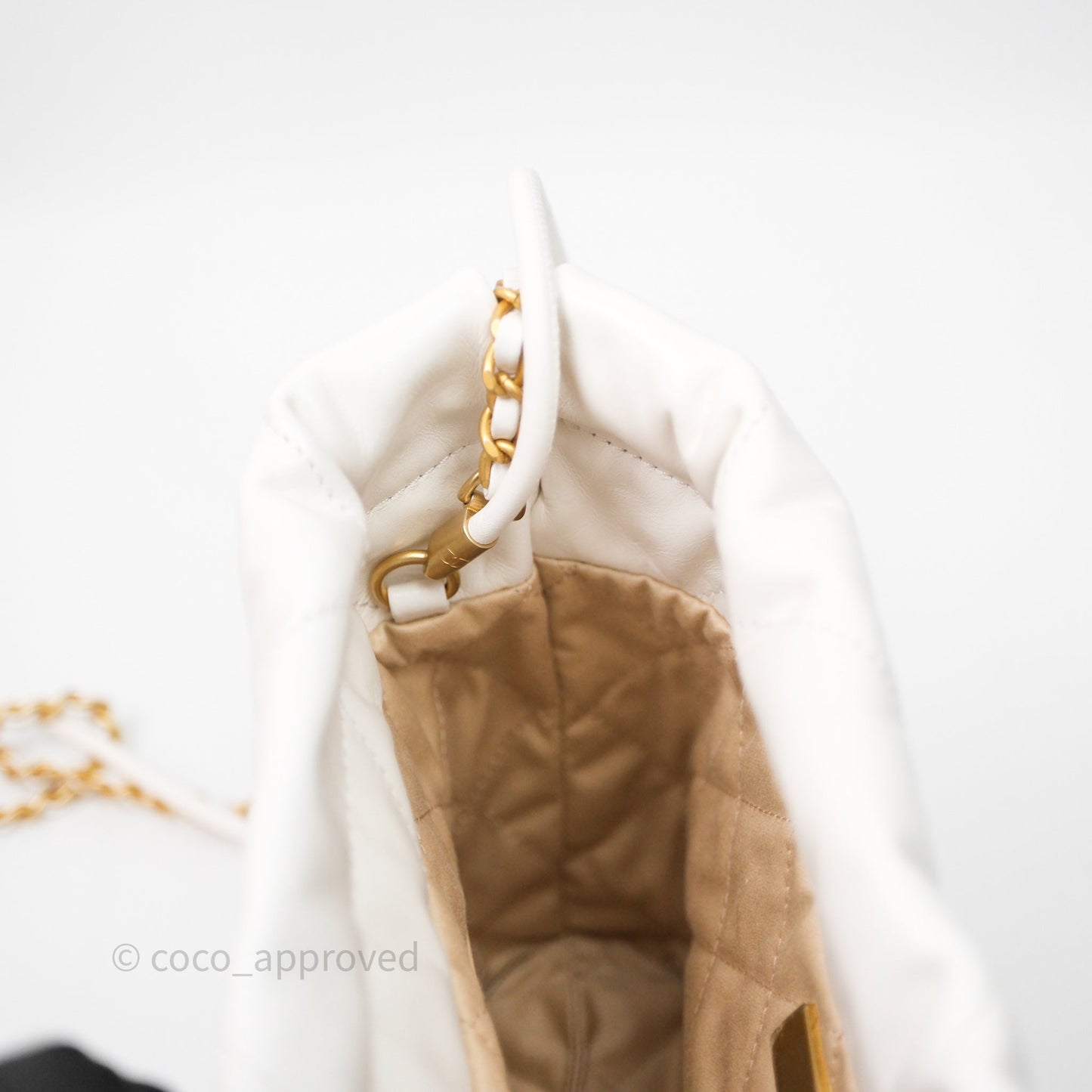 Chanel 22 Mini Bag White Shiny Crumpled Calfskin Aged Gold Hardware