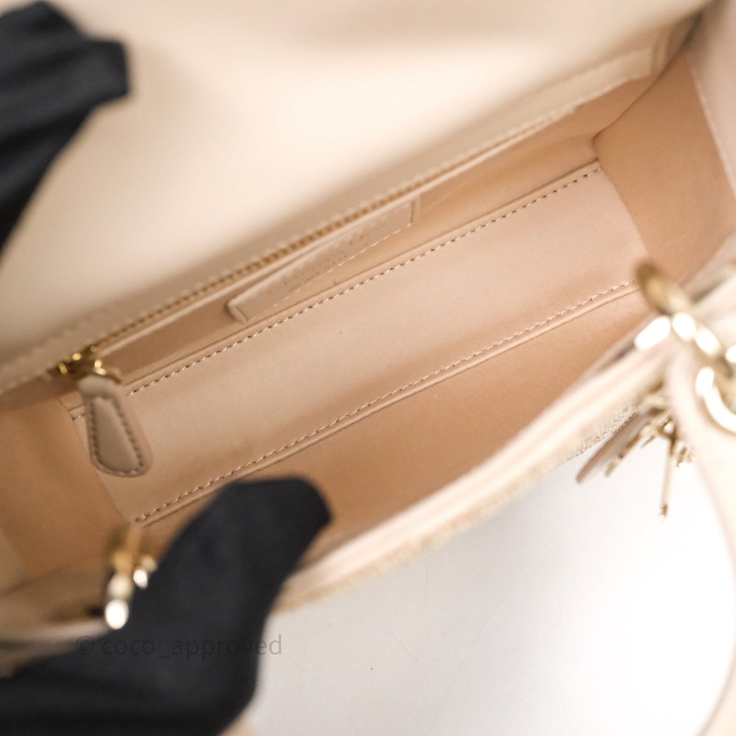 Christian Dior Mini Dior Caramel Beige Microbead-Embroidered Cotton with Cannage Motif
