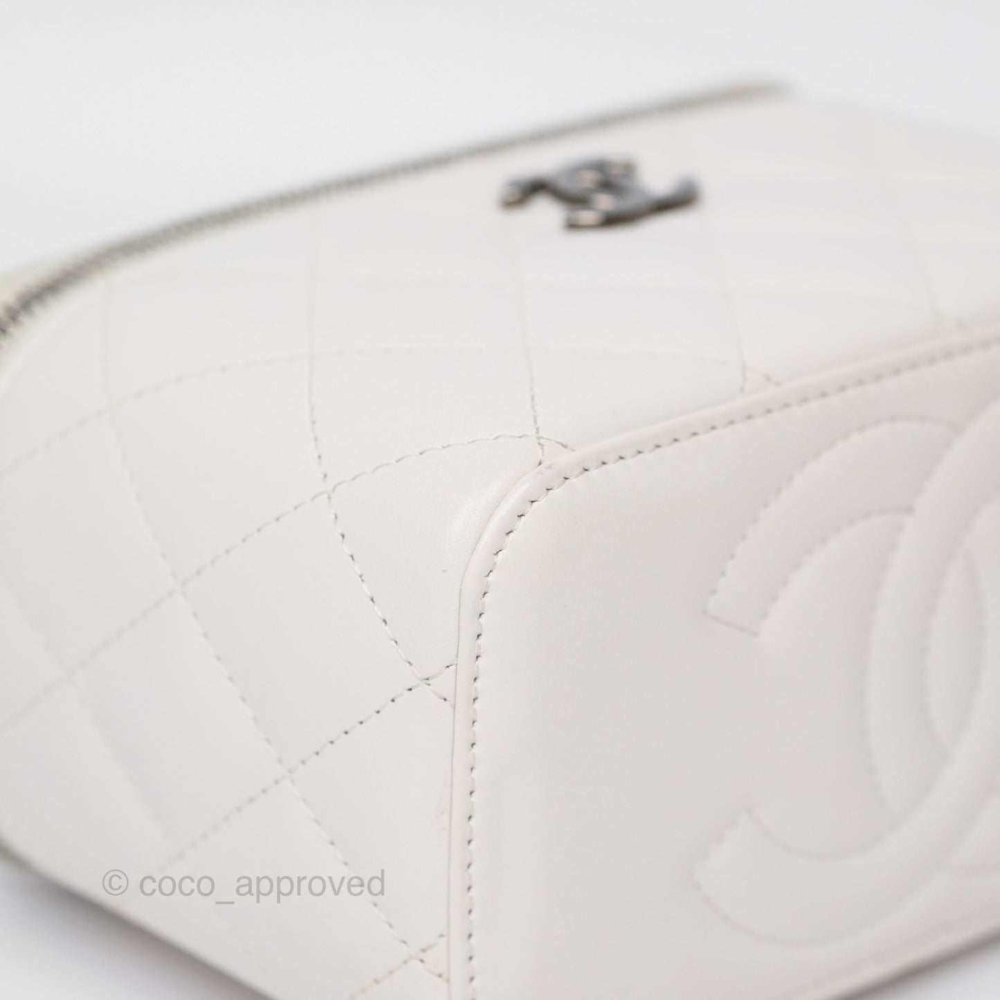 Chanel Crystals Top Handle Vanity Rectangular White Lambskin Gun Metal