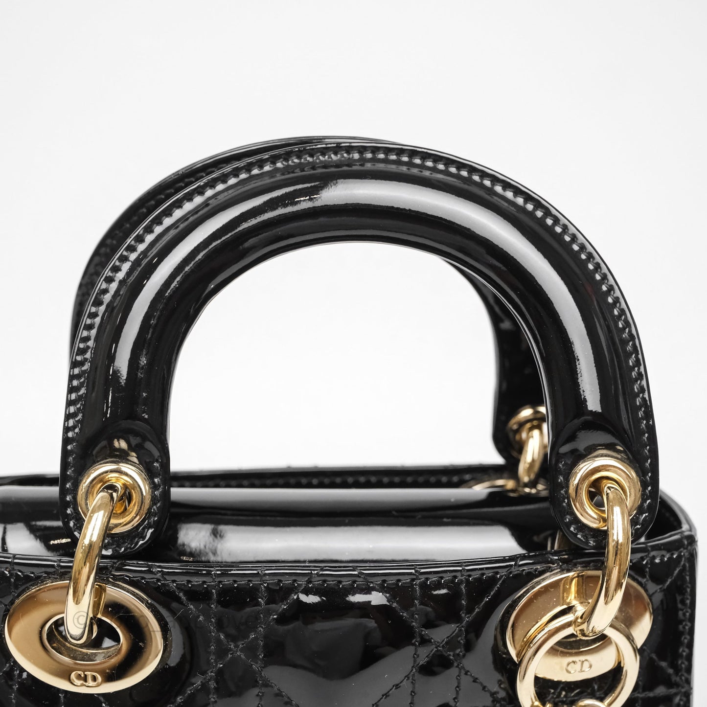 Christian Dior Mini Lady Dior Black Cannage Patent Gold Hardware