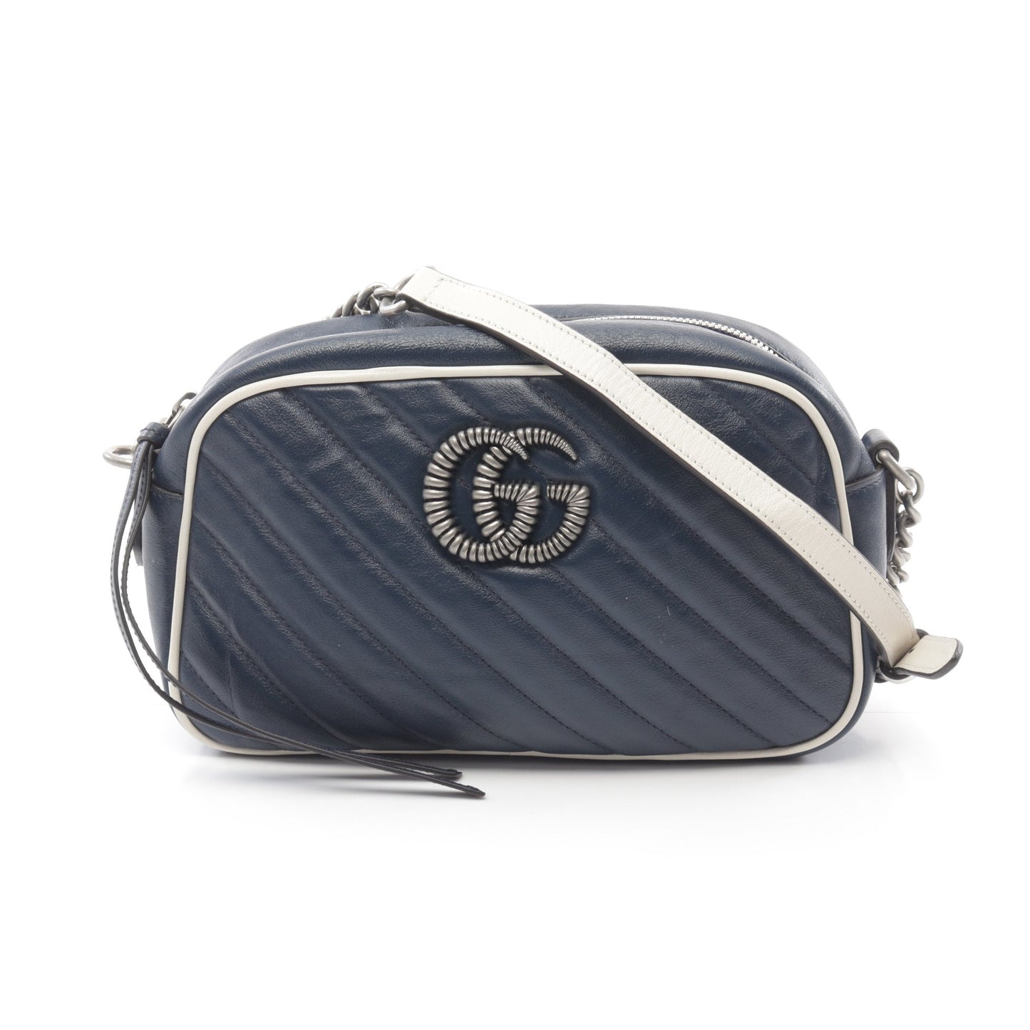 Luxury Gucci Trending 2025 GG Marmont Chain shoulder bag Leather Dark blue White