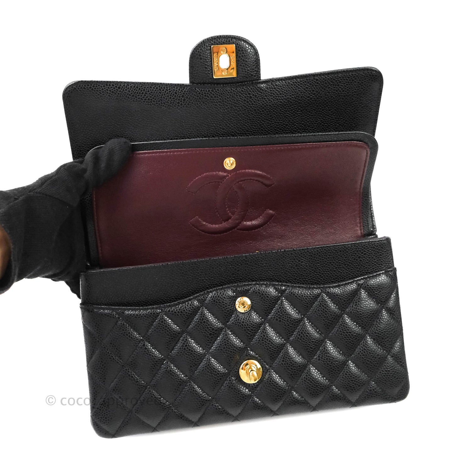 Chanel Quilted M/L Medium Double Flap Black Caviar Gold Hardware