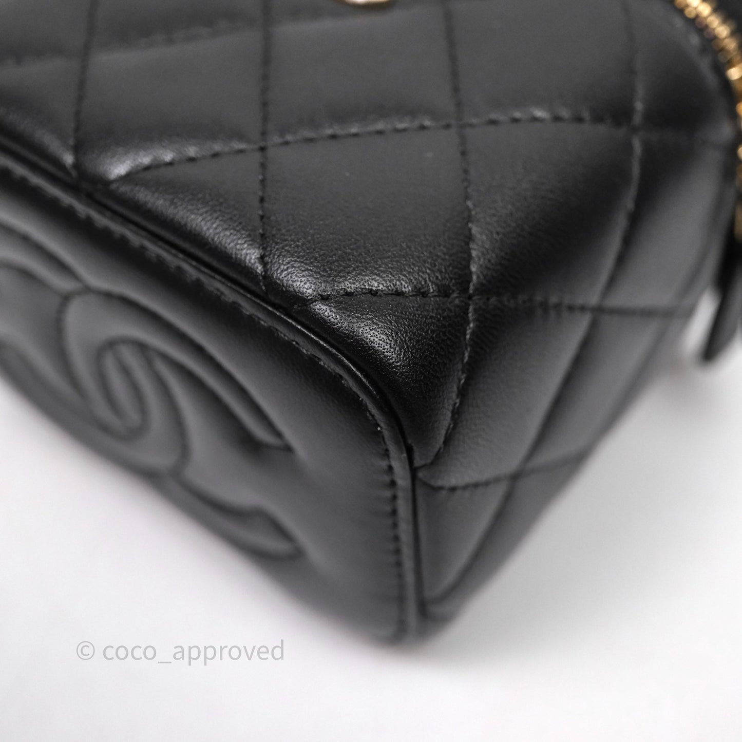 Chanel Mini Vanity With Double Chain Black Lambskin Aged Gold Hardware