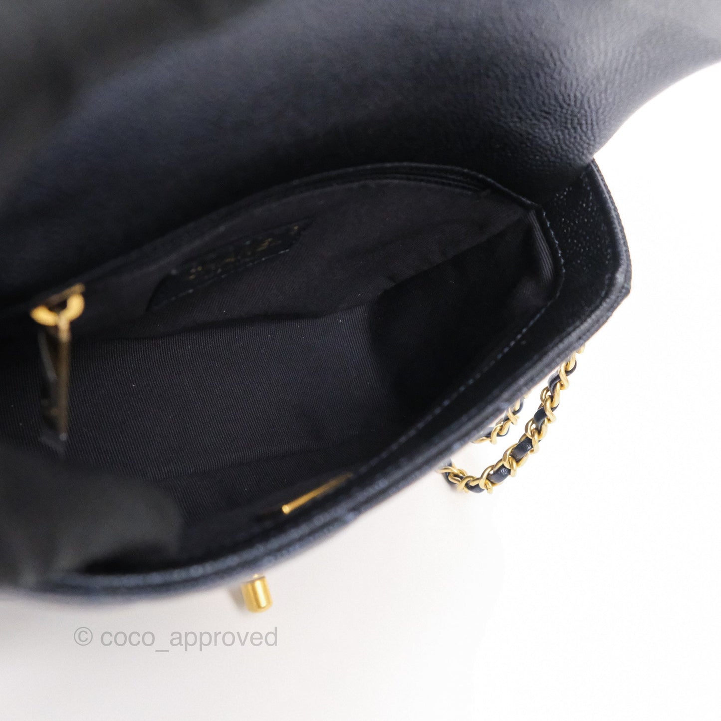 Chanel My Perfect Mini Flap Quilted Iridescent Navy Caviar Aged Gold Hardware
