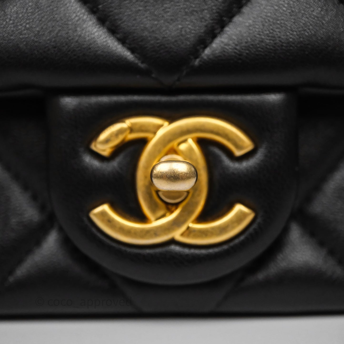 Chanel Quilted Flap Bag with Pearl Chain Black Calfskin Aged Gold Hardware