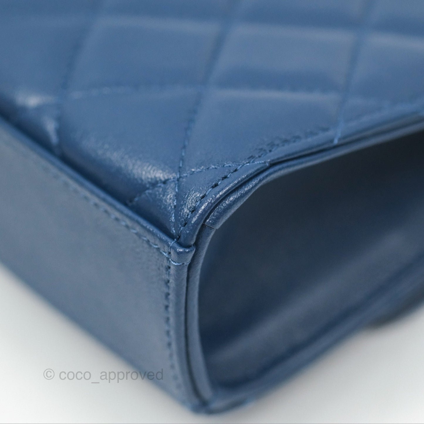 Chanel Mini Handle Clutch With Chain Navy Lambskin Gold Hardware