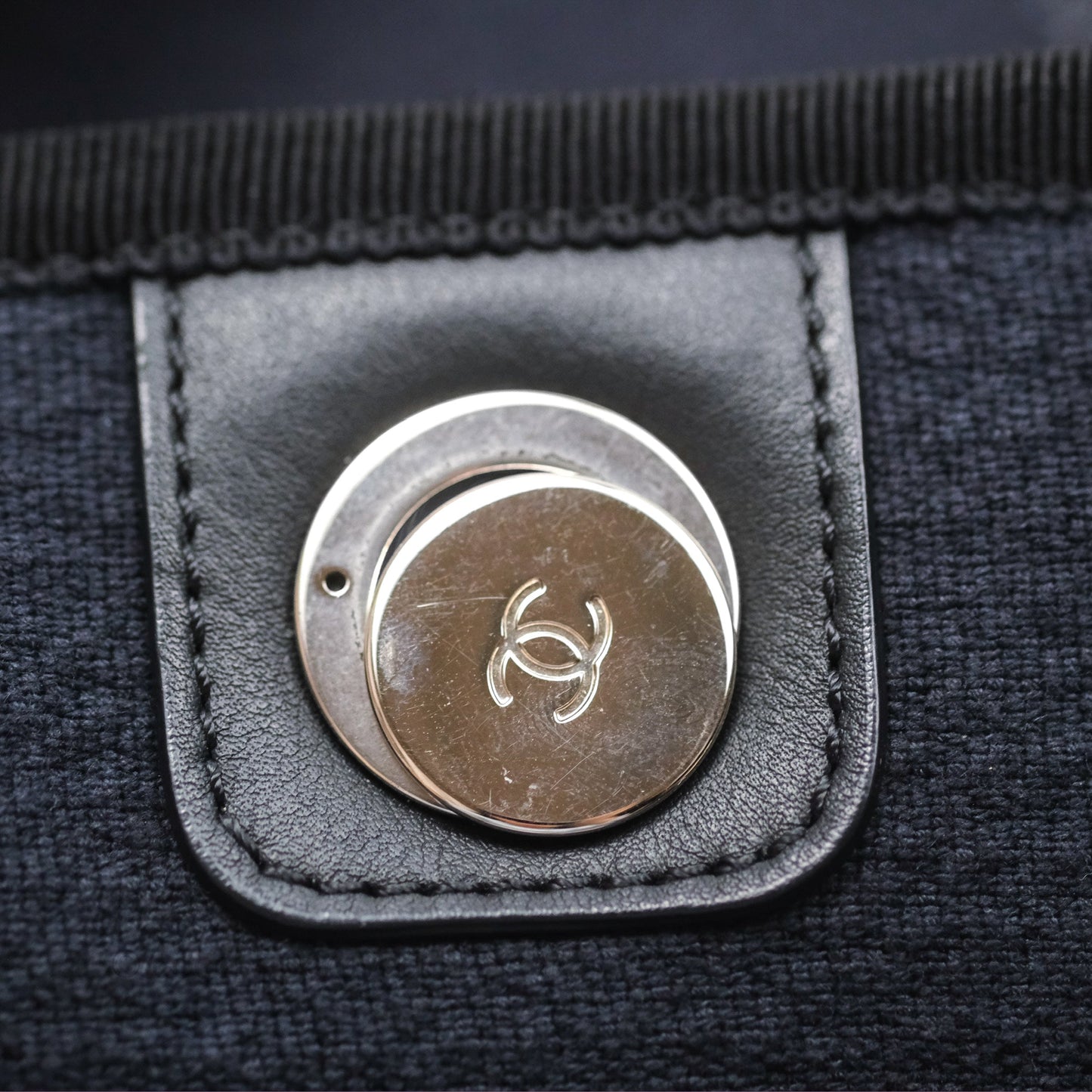 Chanel Medium Deauville Navy Canvas Silver Hardware