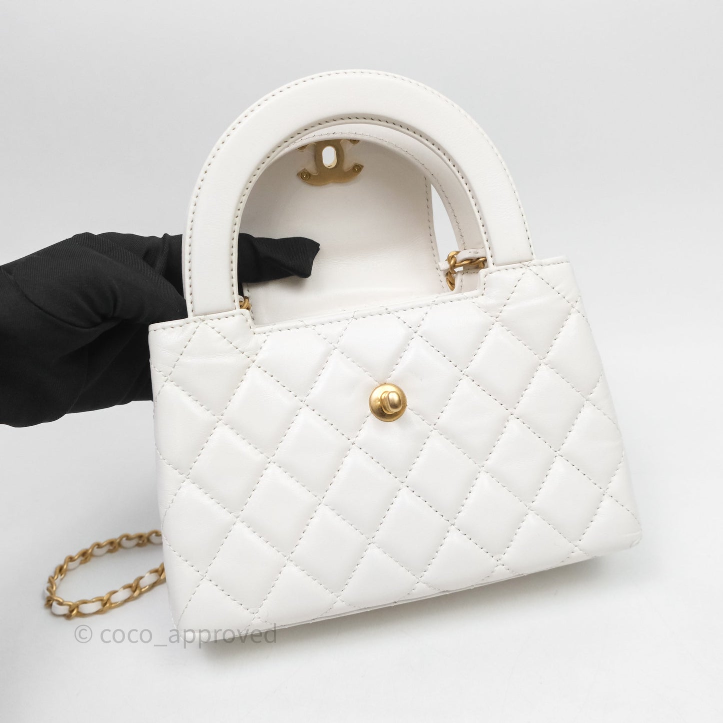 Chanel Kelly Bag Quilted White Lambskin Aged Gold Hardware
