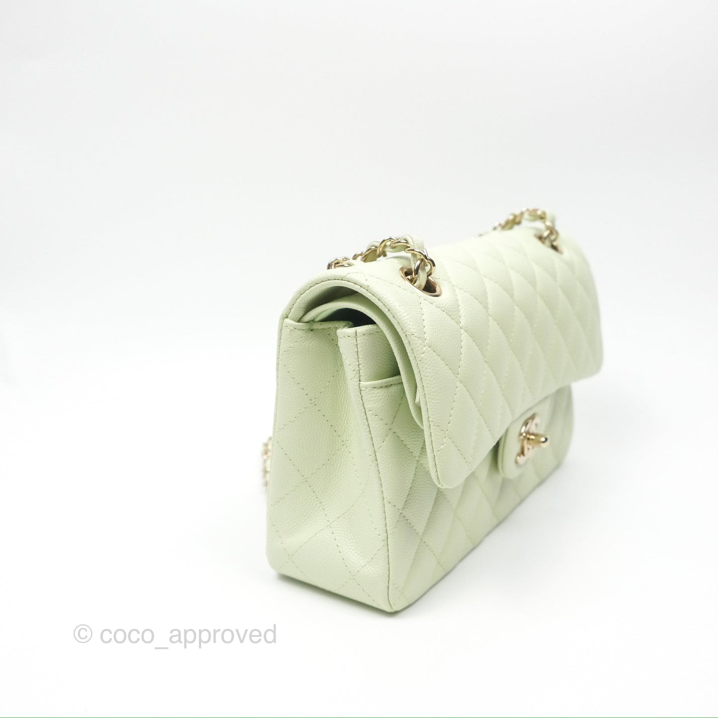 Chanel Small Classic Quilted Flap Mint Green Caviar Gold Hardware 22C