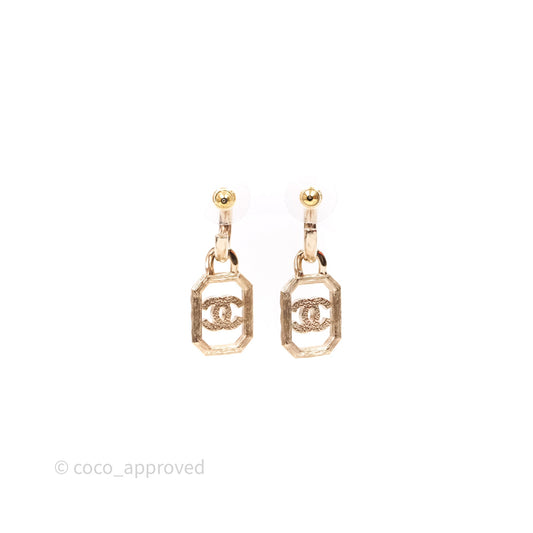 Chanel Crystal CC Drop Earrings Gold Tone 23K