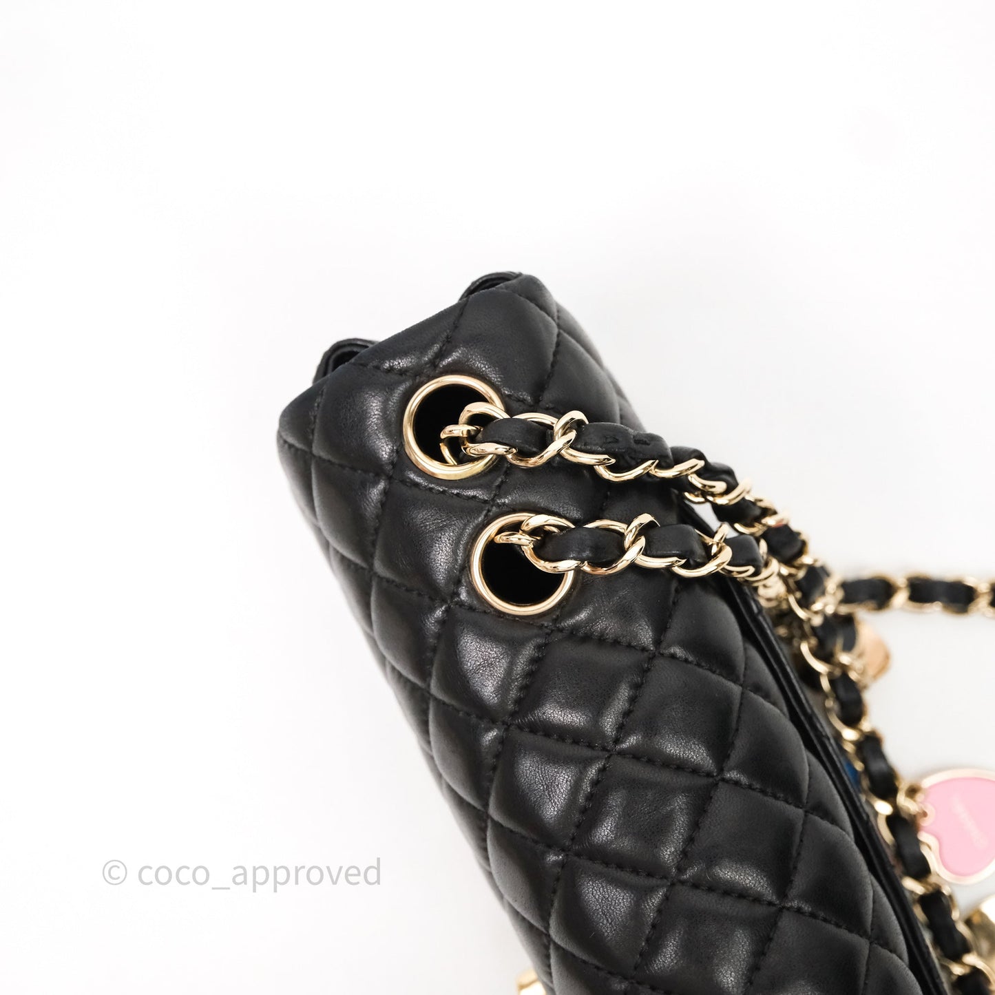 Chanel Quilted East West With Charm Flap Bag Lambskin Black Gold Hardware