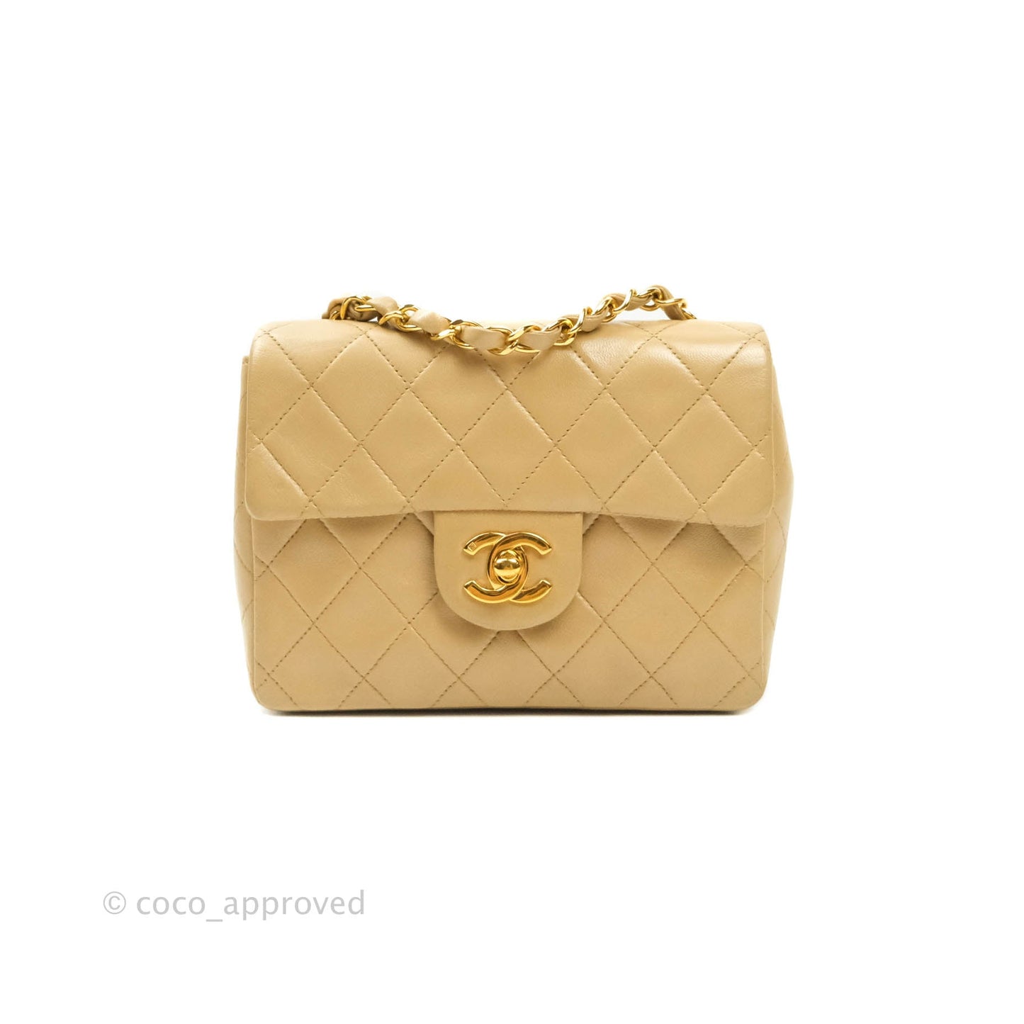 Chanel Mini Square Beige Lambskin 24K Gold Hardware