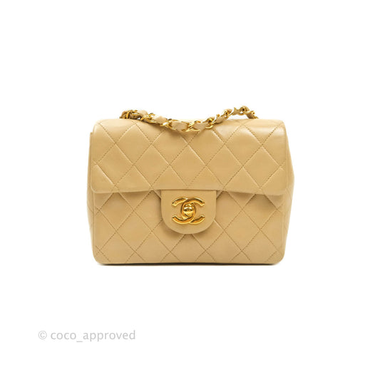 Chanel Mini Square Beige Lambskin 24K Gold Hardware