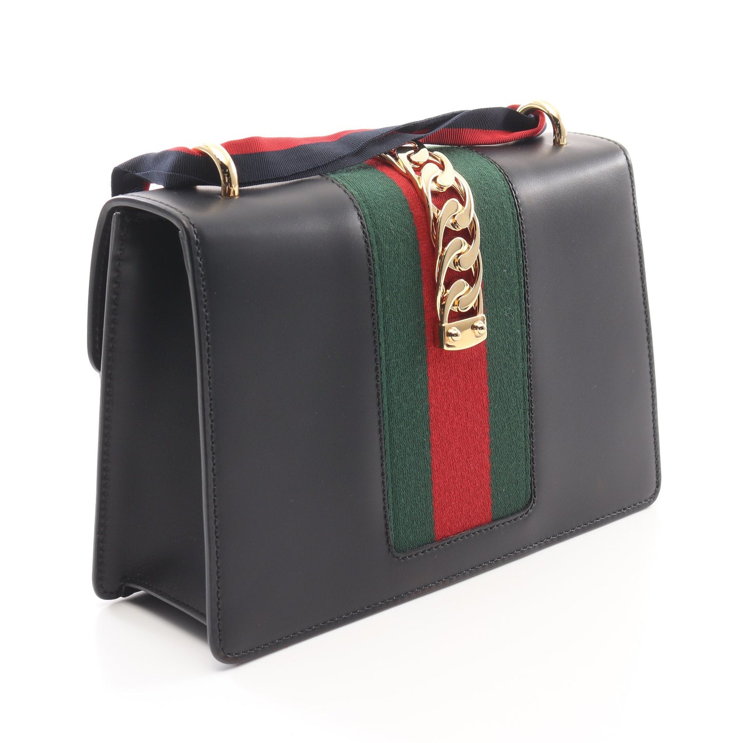 Luxury Gucci Trending 2025 Sylvie Small Web line Shoulder bag Leather Black