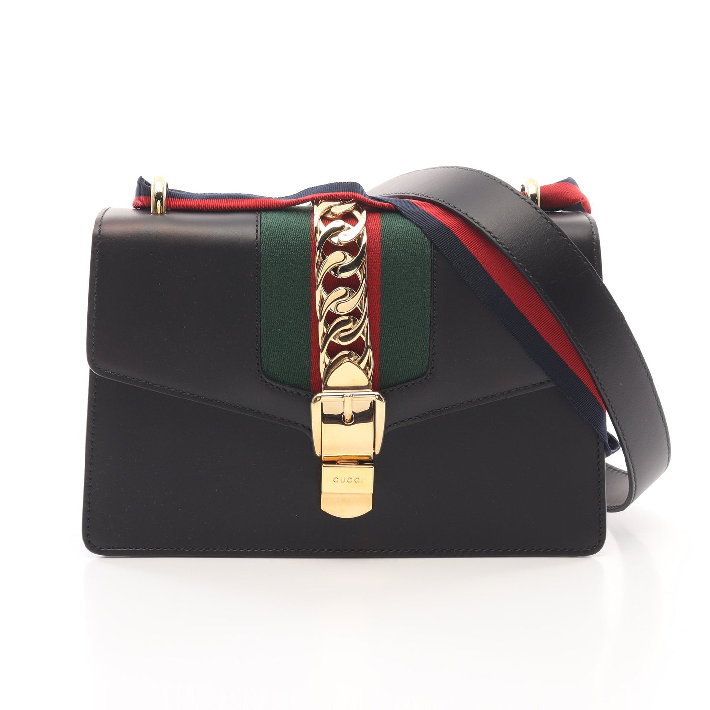 Luxury Gucci Trending 2025 Sylvie Small Web line Shoulder bag Leather Black
