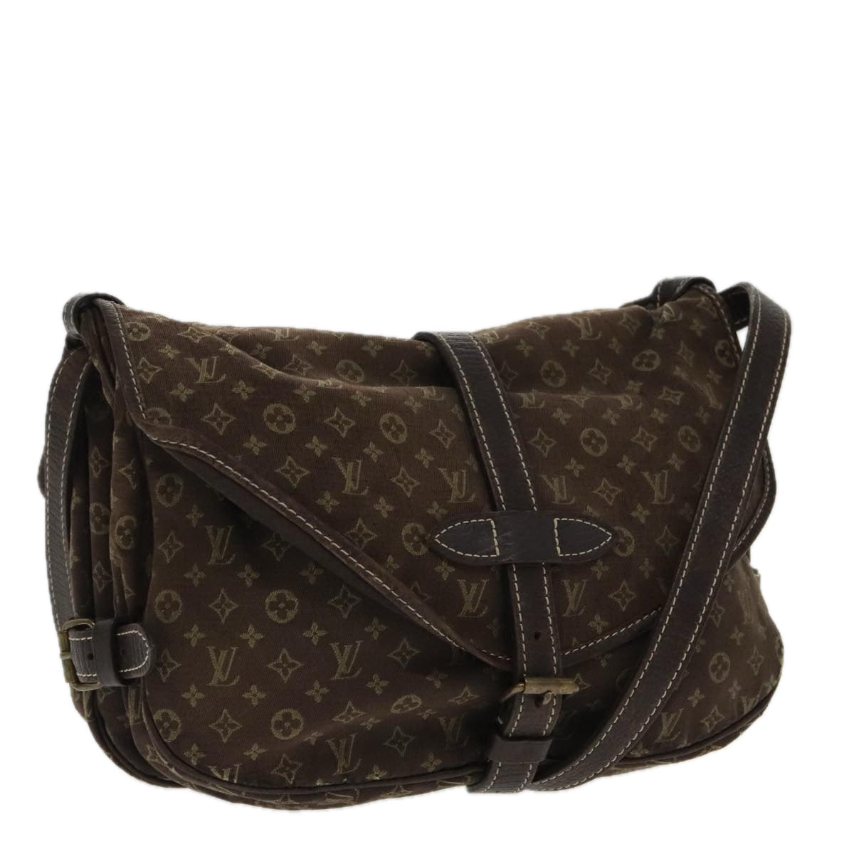 LOUIS VUITTON Monogram Mini Lin Saumur PM Bag Brown Ebene M95227 LV 95493