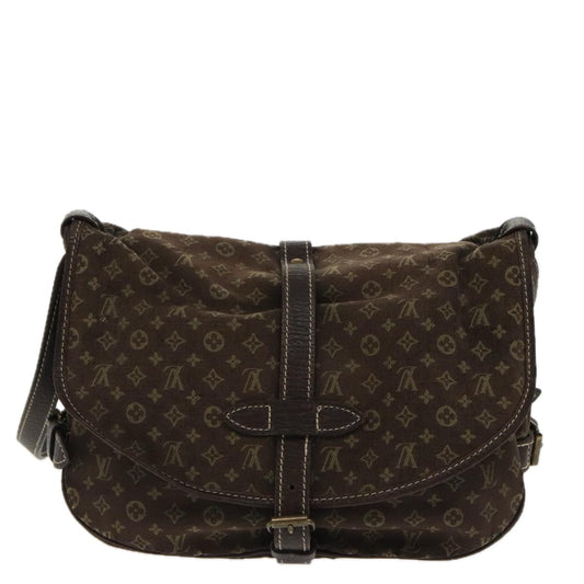LOUIS VUITTON Monogram Mini Lin Saumur PM Bag Brown Ebene M95227 LV 95493